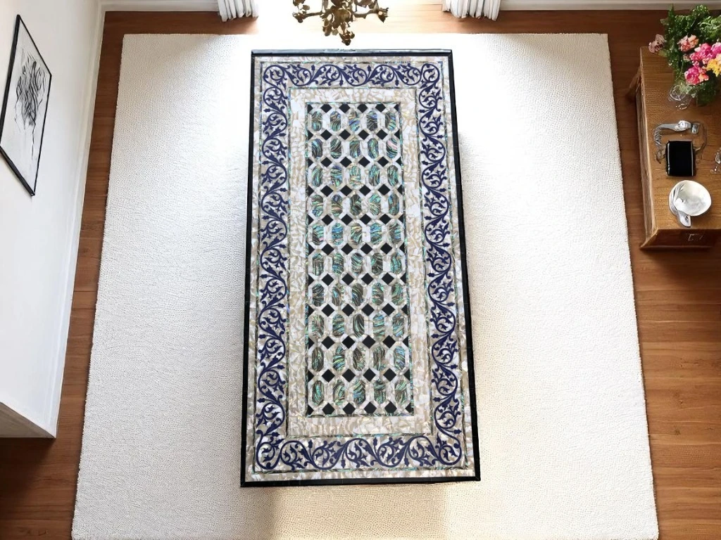 Luxury Marble Dining Table with Abalone & MOP  Pietra Dura Inlay